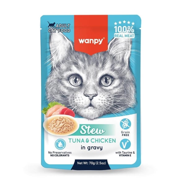 Wanpy Stew Pouch Ton Balık & Tavuklu Yaş Kedi Maması 70 Gr
