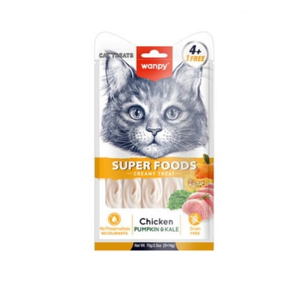 Wanpy Superfood Balkabağı & Kara Lahanalı – Krema Kedi Ödülü 5×14 g