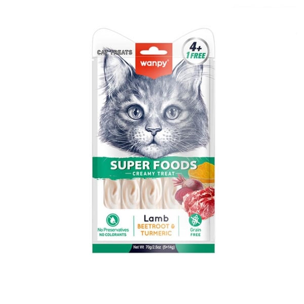 Wanpy Superfood Kuzulu, Pancar & Zerdeçallı– Krema Kedi Ödülü 5×14 g