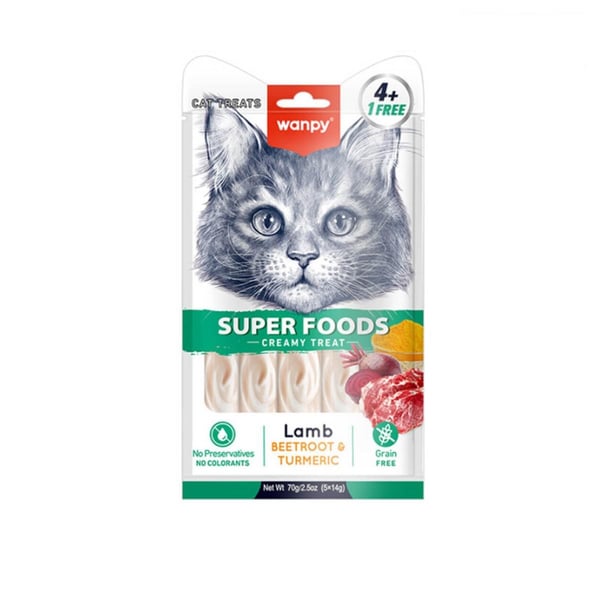 Wanpy Superfood Kuzulu, Pancar & Zerdeçallı– Krema Kedi Ödülü 5×14 g