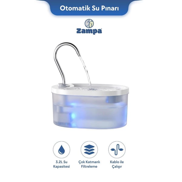 Zampa Oval Pet Otomatik Su Pınarı 30 Lt