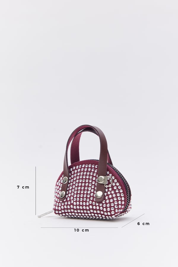 Bordo D12 Taşlı Mini Boy Zincirli Tek Bölmeli Suni Deri Kadın Cüzdan B:7 E:10 G:6