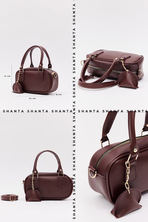 Bordo D20 Tek Fermuar Bölmeli Ayarlanabilir Askılı Mini Charm Detaylı Kadın El ve Omuz Çantası