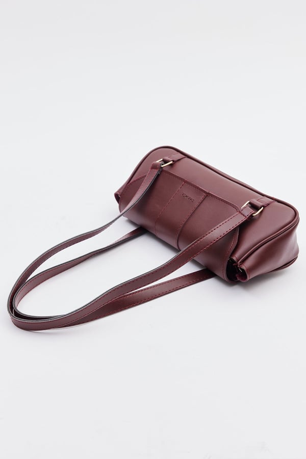 Bordo D59 Fermuarlı Modern Minimal Tasarımlı Uzun Askılı Geniş Hacimli Günlük Kadın El ve Omuz Çantası