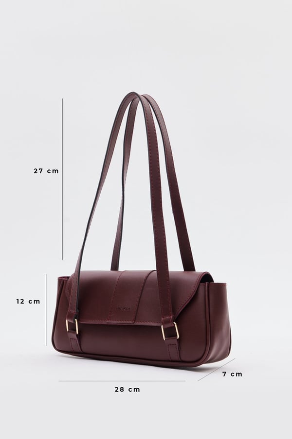 Bordo D59 Fermuarlı Modern Minimal Tasarımlı Uzun Askılı Geniş Hacimli Günlük Kadın El ve Omuz Çantası