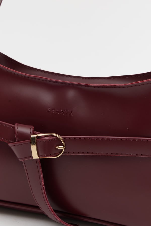 Bordo D60 Toka Detaylı Fermuarlı Minimal Tasarımlı Modern Stil Günlük Kadın Omuz ve Baget Çantası