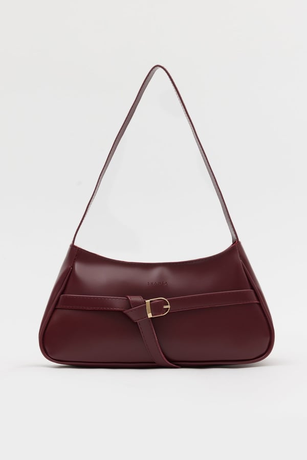 Bordo D60 Toka Detaylı Fermuarlı Minimal Tasarımlı Modern Stil Günlük Kadın Omuz ve Baget Çantası