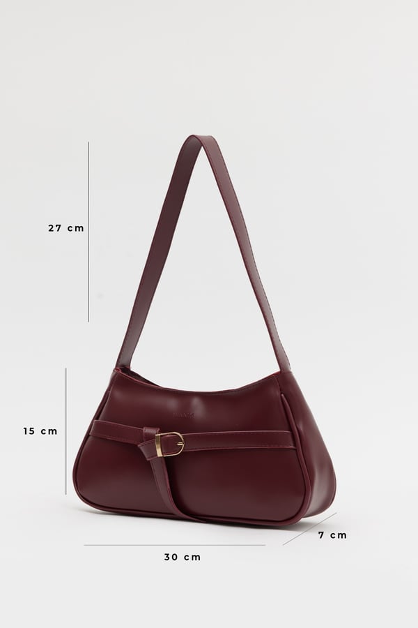 Bordo D60 Toka Detaylı Fermuarlı Minimal Tasarımlı Modern Stil Günlük Kadın Omuz ve Baget Çantası