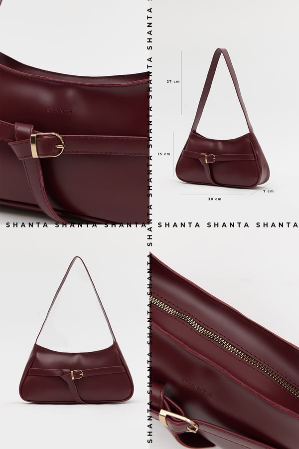 Bordo D60 Toka Detaylı Fermuarlı Minimal Tasarımlı Modern Stil Günlük Kadın Omuz ve Baget Çantası