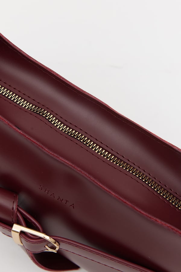 Bordo D60 Toka Detaylı Fermuarlı Minimal Tasarımlı Modern Stil Günlük Kadın Omuz ve Baget Çantası