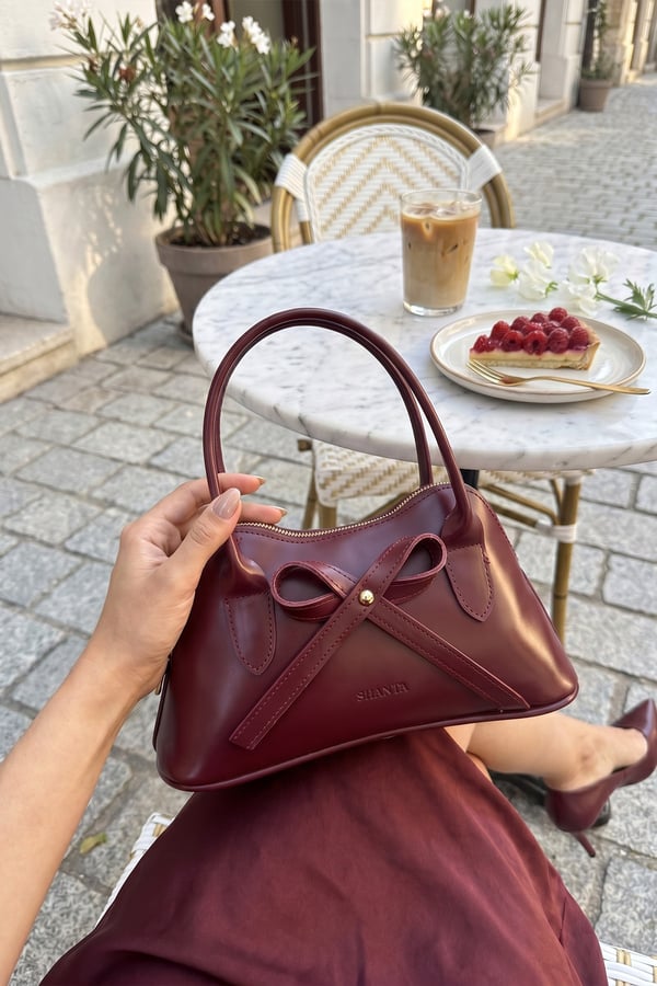 Bordo D73 Fiyonk Detaylı Fermuarlı Uzun Askılı Şık Günlük Kullanım Kadın El ve Omuz Çantası