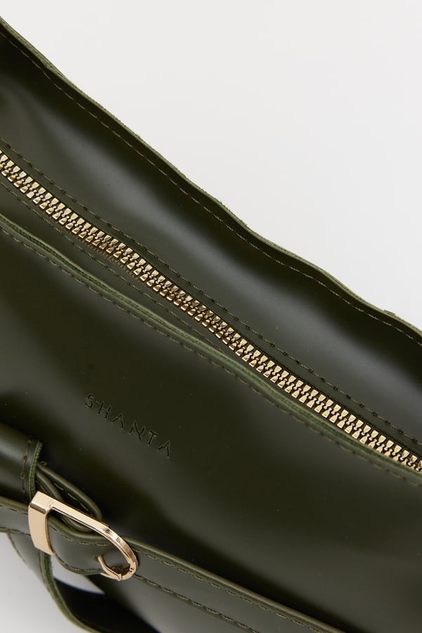 Haki D60 Toka Detaylı Fermuarlı Minimal Tasarımlı Modern Stil Günlük Kadın Omuz ve Baget Çantası