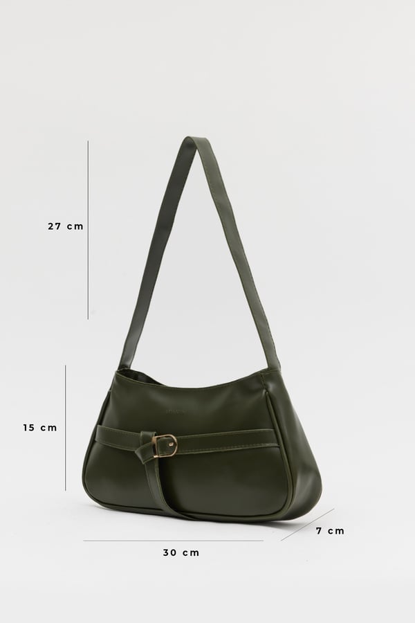 Haki D60 Toka Detaylı Fermuarlı Minimal Tasarımlı Modern Stil Günlük Kadın Omuz ve Baget Çantası