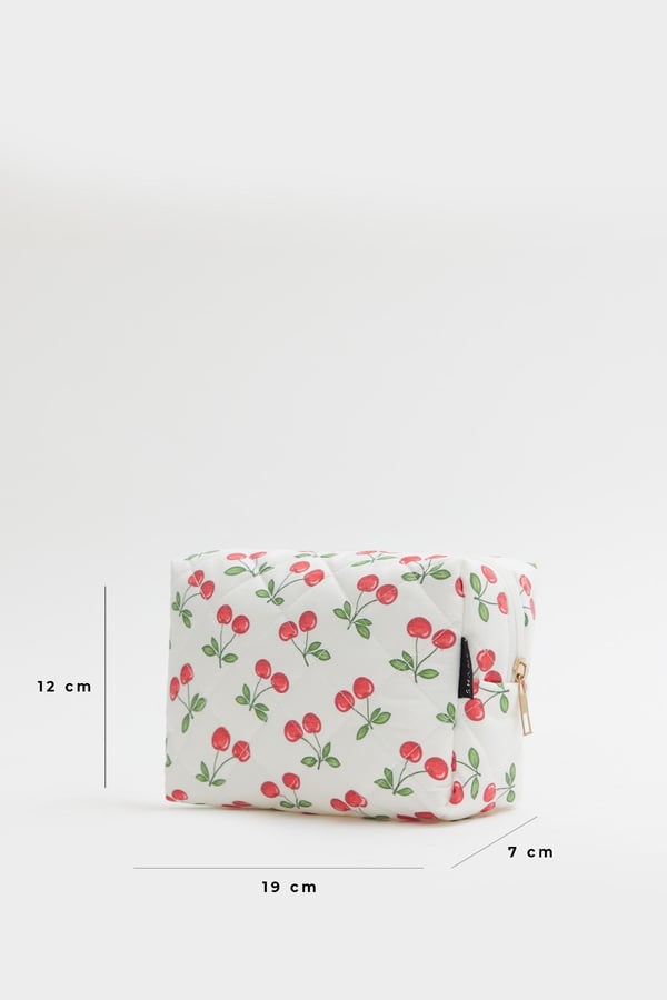 Kırmızı Kiraz Desenli D34 Fermuarlı Kozmetik Organizer Kadın Seyahat Tipi Makyaj Çantası