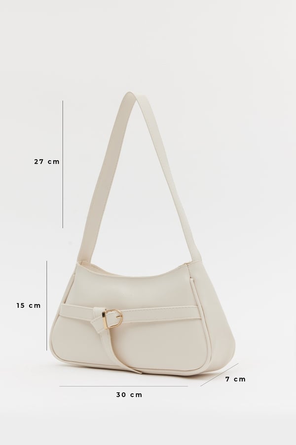 Krem D60 Toka Detaylı Fermuarlı Minimal Tasarımlı Modern Stil Günlük Kadın Omuz ve Baget Çantası