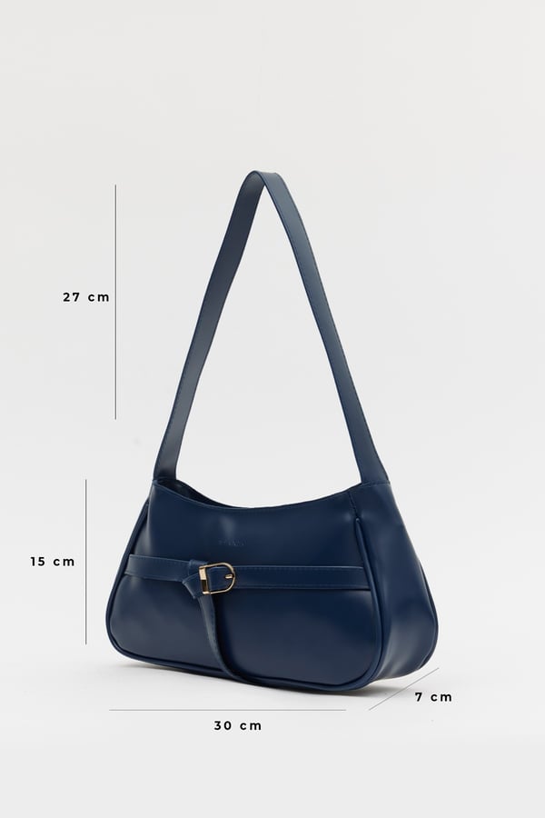 Lacivert D60 Toka Detaylı Fermuarlı Minimal Tasarımlı Modern Stil Günlük Kadın Omuz ve Baget Çantası