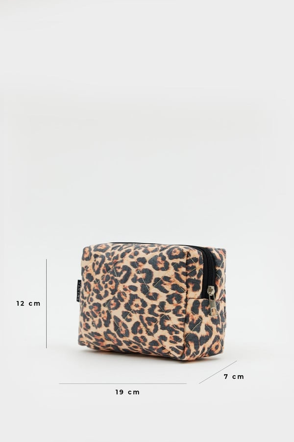 Leopar Desenli D34 Fermuarlı Kozmetik Organizer Kadın Seyahat Tipi Makyaj Çantası