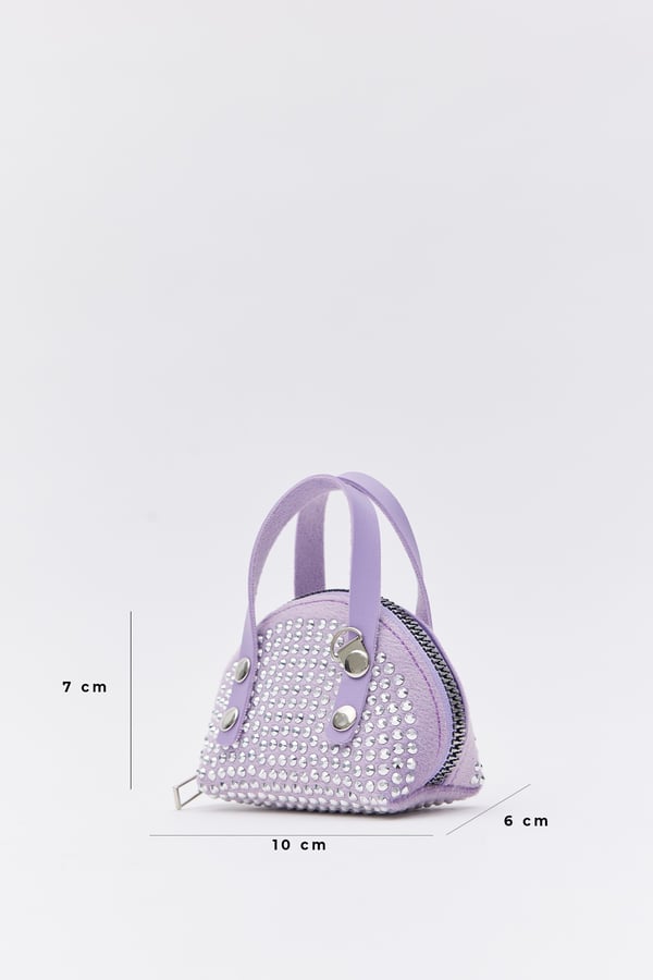 Lila D12 Taşlı Mini Boy Zincirli Tek Bölmeli Suni Deri Kadın Cüzdan B:7 E:10 G:6
