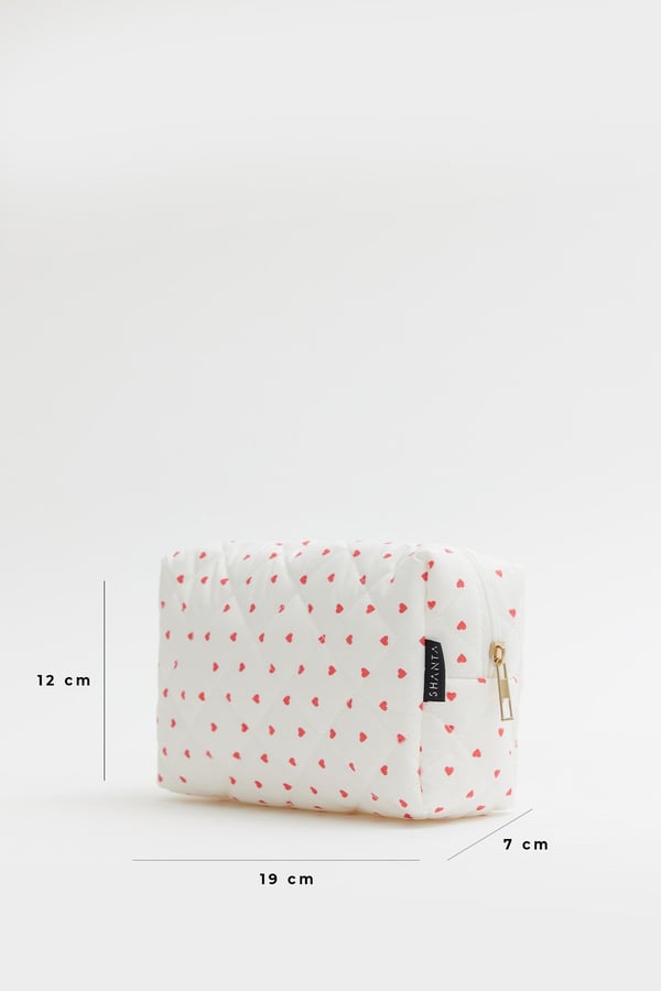 Mini Kırmızı Kalp Desenli D34 Fermuarlı Kozmetik Organizer Kadın Seyahat Tipi Makyaj Çantası