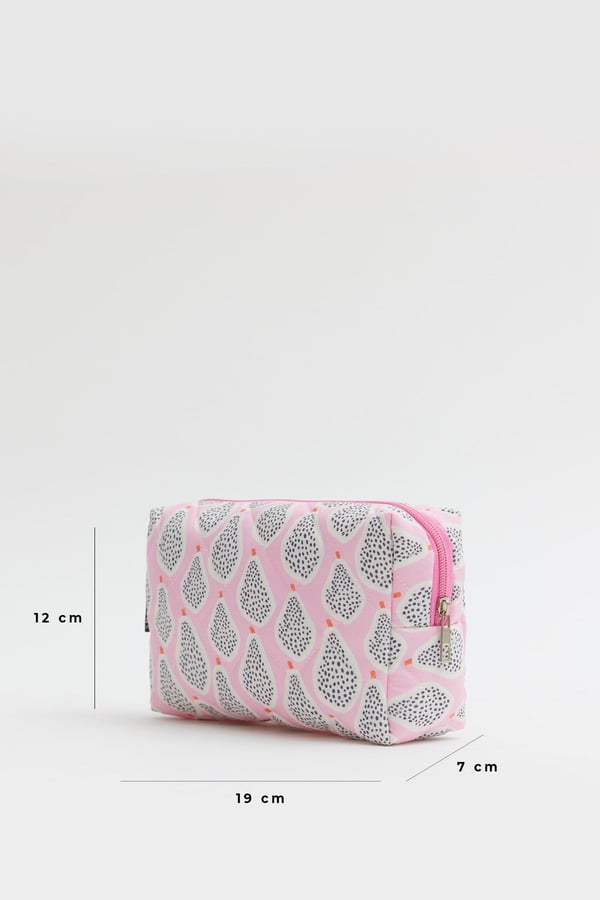 Pembe Armut Desenli D34 Fermuarlı Kozmetik Organizer Kadın Seyahat Tipi Makyaj Çantası