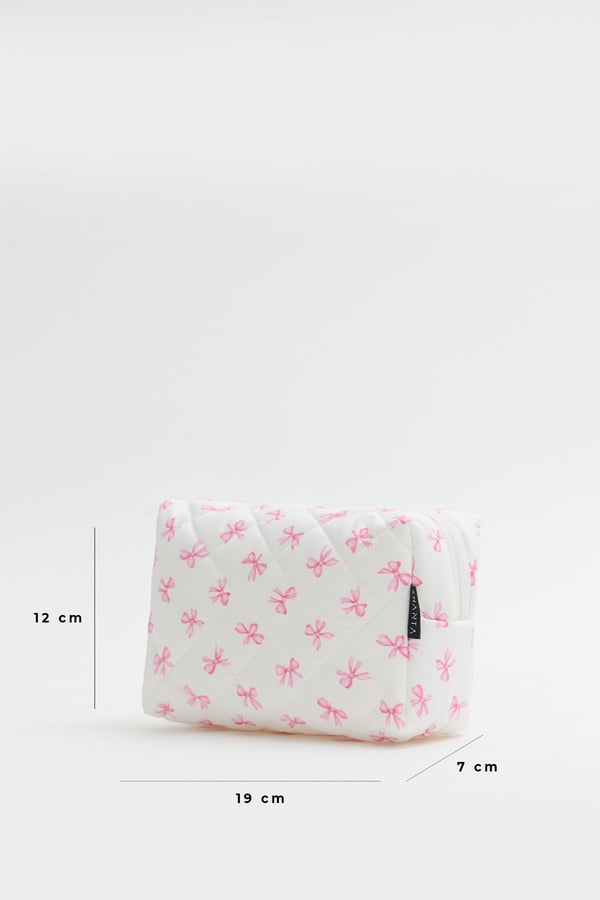 Pembe Fiyonk Desenli D34 Fermuarlı Kozmetik Organizer Kadın Seyahat Tipi Makyaj Çantası