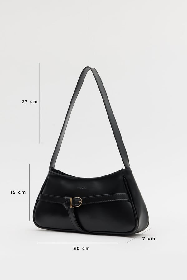 Siyah D60 Toka Detaylı Fermuarlı Minimal Tasarımlı Modern Stil Günlük Kadın Omuz ve Baget Çantası