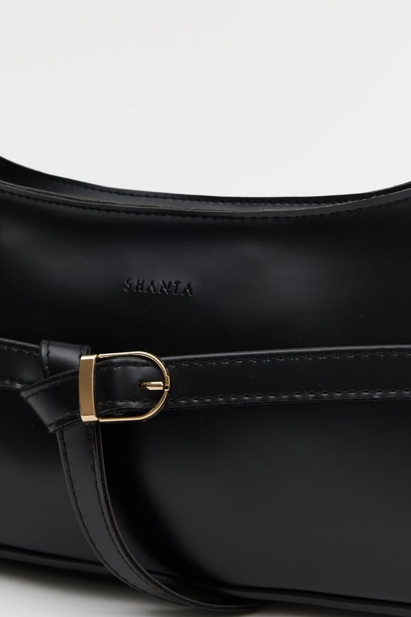Siyah D60 Toka Detaylı Fermuarlı Minimal Tasarımlı Modern Stil Günlük Kadın Omuz ve Baget Çantası