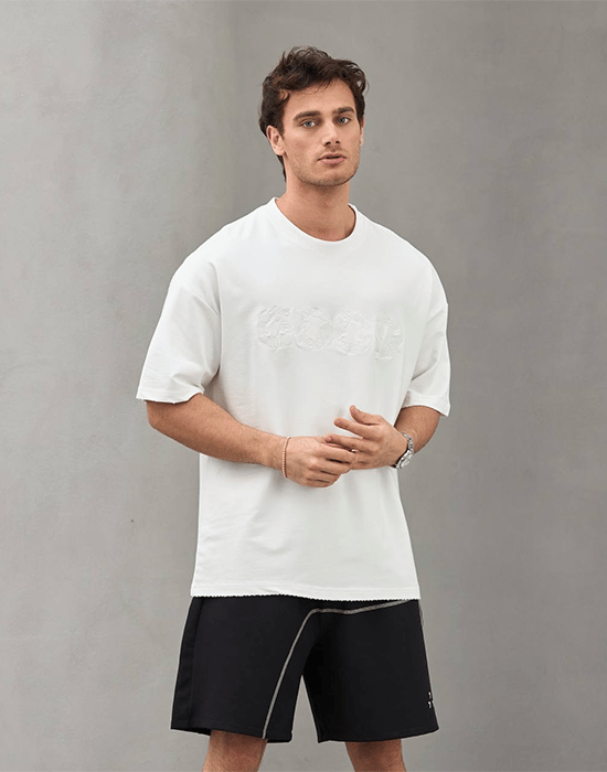 Bej Good Yazılı Oversize Tshirt