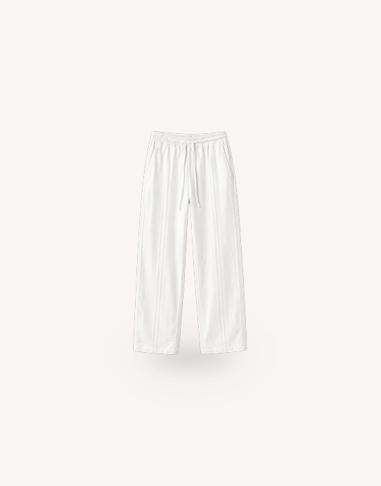 Beyaz Nakışlı Baggy Keten Pantolon