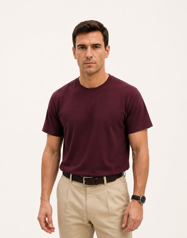 Bisiklet Yaka Kısa Kollu Modal Bordo Basic T-shirt