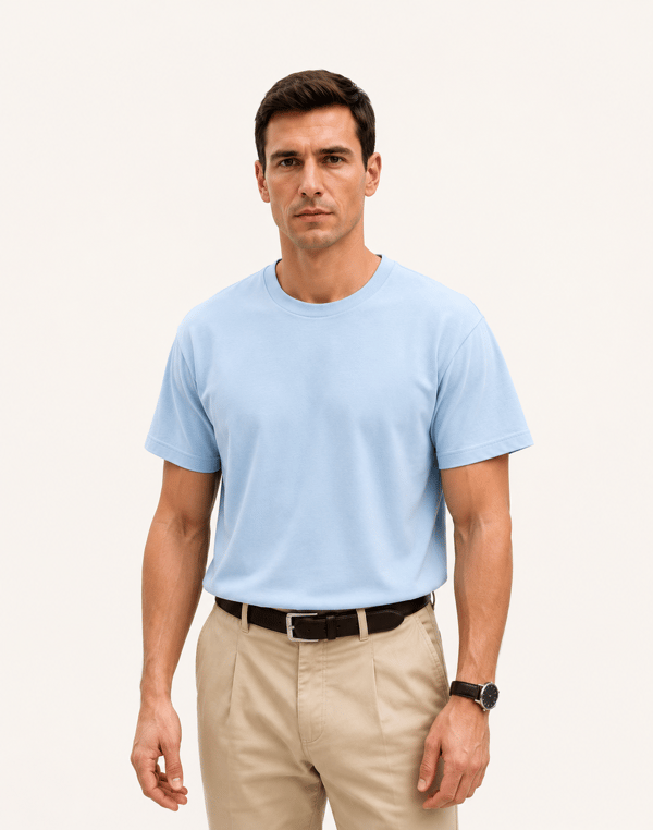 Bisiklet Yaka Kısa Kollu Modal Mavi Basic T-shirt
