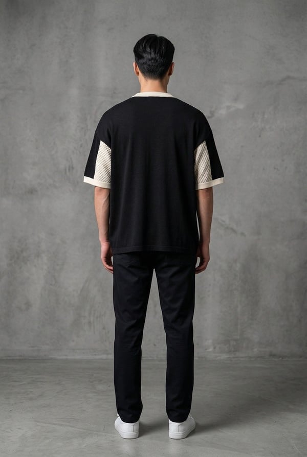 Bisiklet Yaka Oversize Desenli Triko T-shirt