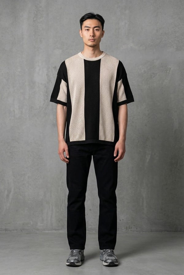 Bisiklet Yaka Oversize Desenli Triko T-shirt