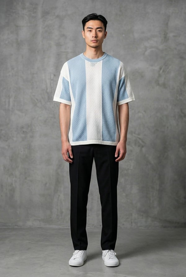 Bisiklet Yaka Oversize Desenli Triko T-shirt