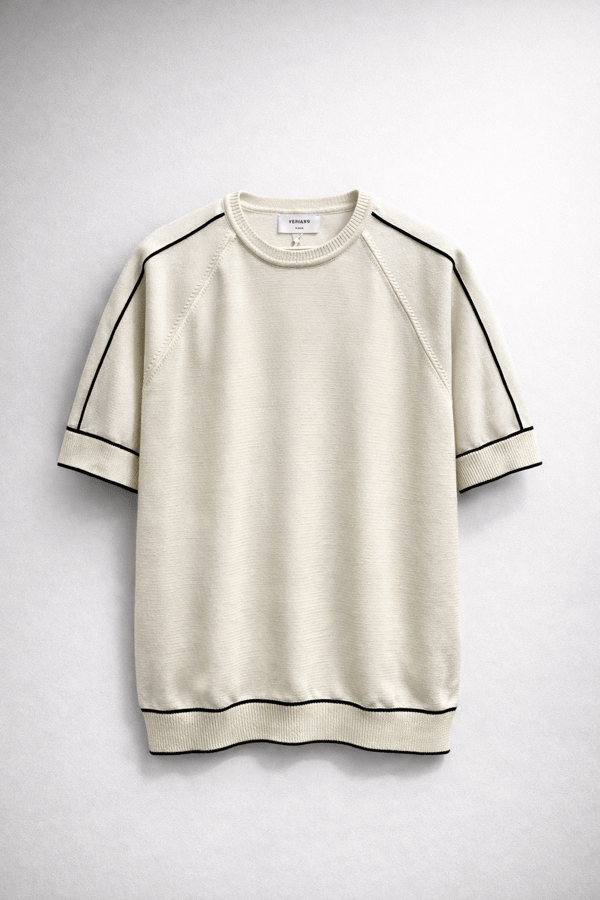 bisiklet yaka triko kumaş detaylı tshirt