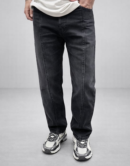 Dikiş Detay Antrasit Baggy Fit Jean