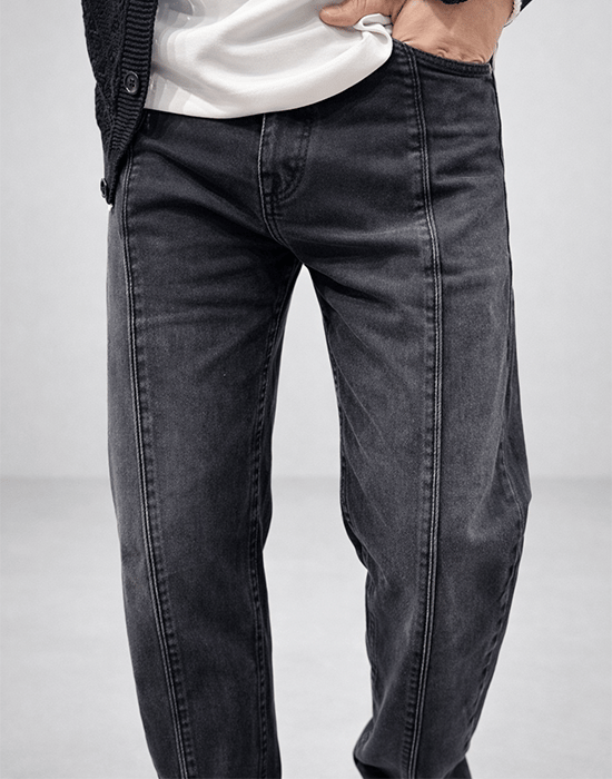 Dikiş Detay Antrasit Baggy Fit Jean
