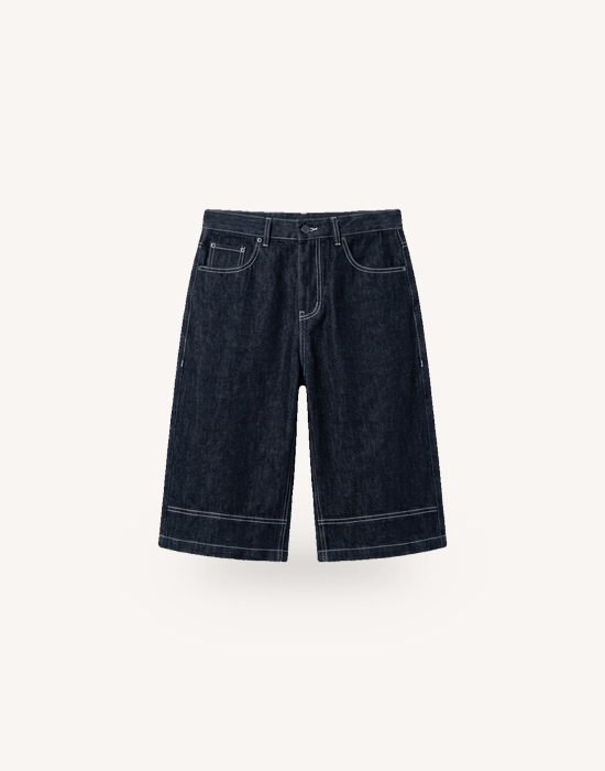 Dikişli Denim Baggy Şort