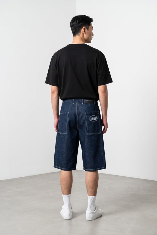Dikişli Denim Baggy Şort