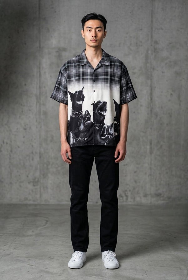 Erkek Black Teeth Baskılı Oversize Gömlek