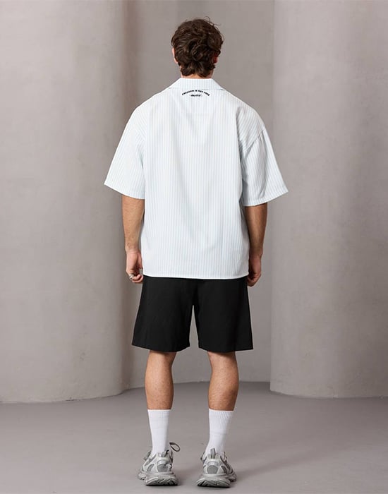 Kısa Kollu Oversize Desenli Çizgili Gömlek