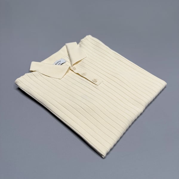 Normal Kalıp Şerit Desenli Bej Polo Yaka T-shirt