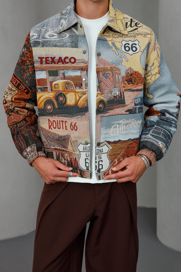 Route 66 Baskılı Dokuma Ceket