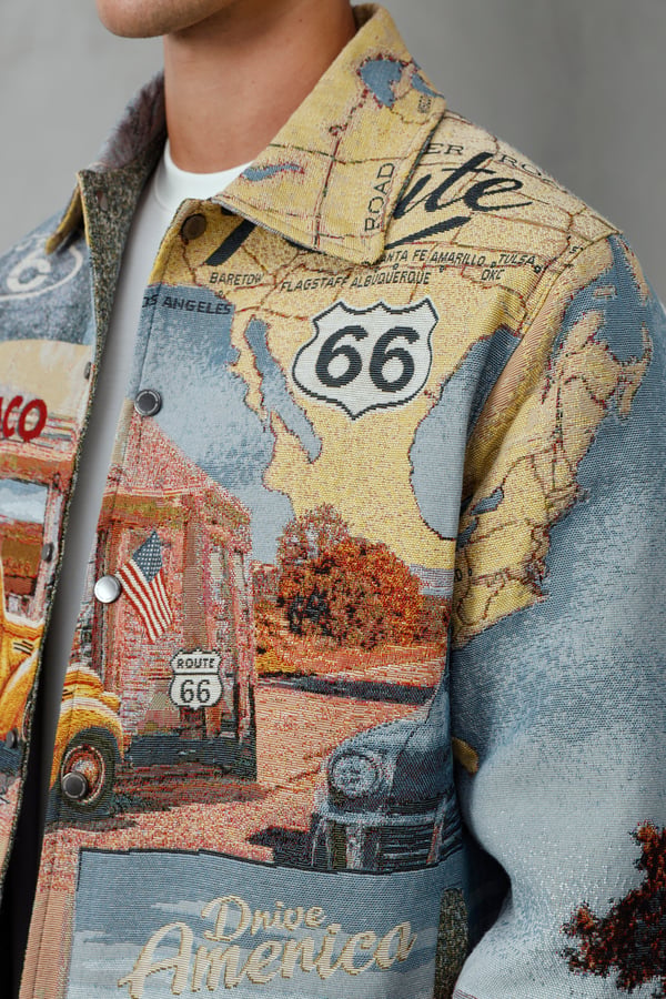 Route 66 Baskılı Dokuma Ceket
