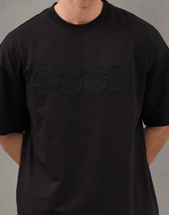 Siyah Good Yazılı Oversize Tshirt