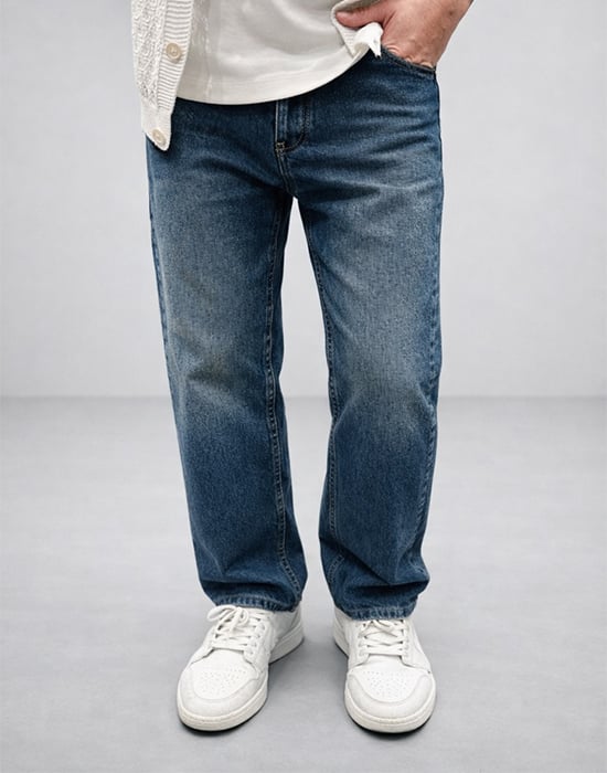 Taşlı Mavi Baggy Fit Jean