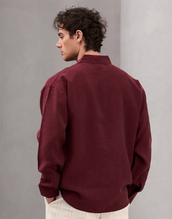 Yıkamalı Modal Kumaş Bordo Gömlek