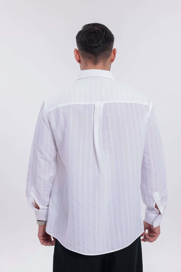 Oversize Çizgili Modal Gömlek Beyaz