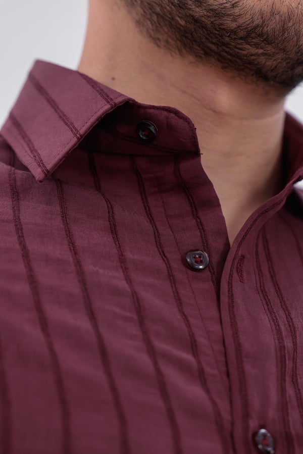 Oversize Çizgili Modal Gömlek Bordo
