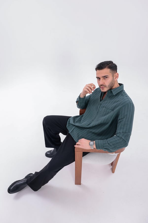 Oversize Çizgili Modal Gömlek Yeşil